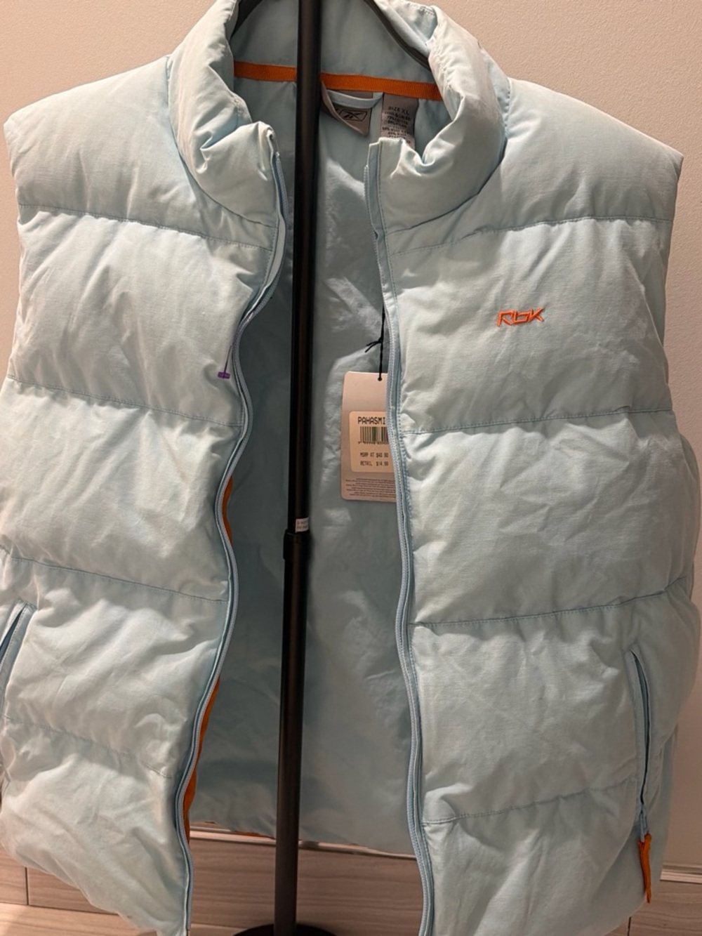 Reebok Light Blue Puffer Vest with Orange Trim - Kids